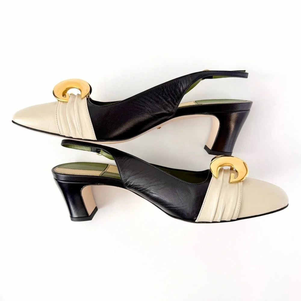 GUCCI || Usagi Half Moon Slingback Pumps Black Cream EU 40